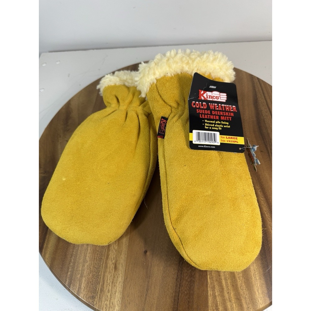 KINCO Lined Suede Deerskin Mitt Large Sherpa Leather Winter Utility 1929PL